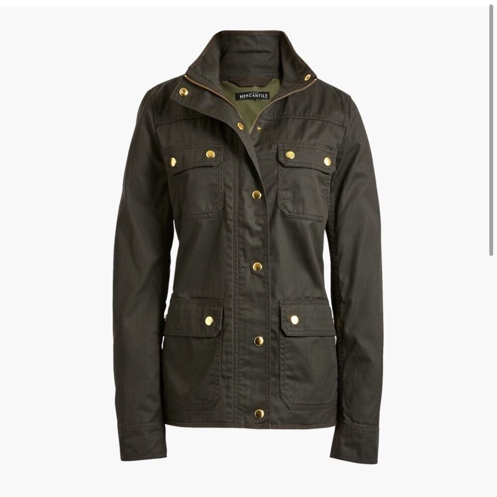 J Crew coated twill jacket Olive green